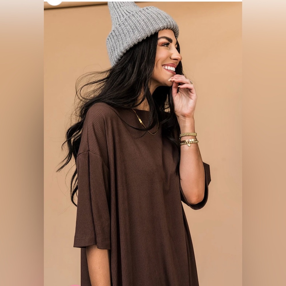 LALA ORIGINAL Dressed in LALA Lex Ribbed Playsuit in Mocha Jumpsuit Set (S) - Picture 4 of 17
